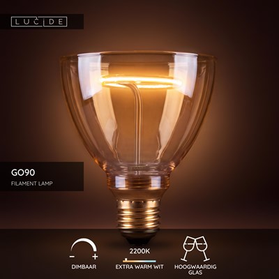 Lucide GO90 - Filament lamp - Ø 9 cm - LED Dimb. - E27 - 1x3,5W 2200K - Amber